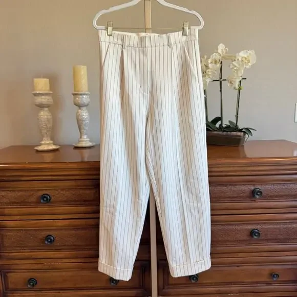 Pistola Pinstripe Pleated High Waist Tapered Pants Cream 26 NWOT - Picture 1 of 5